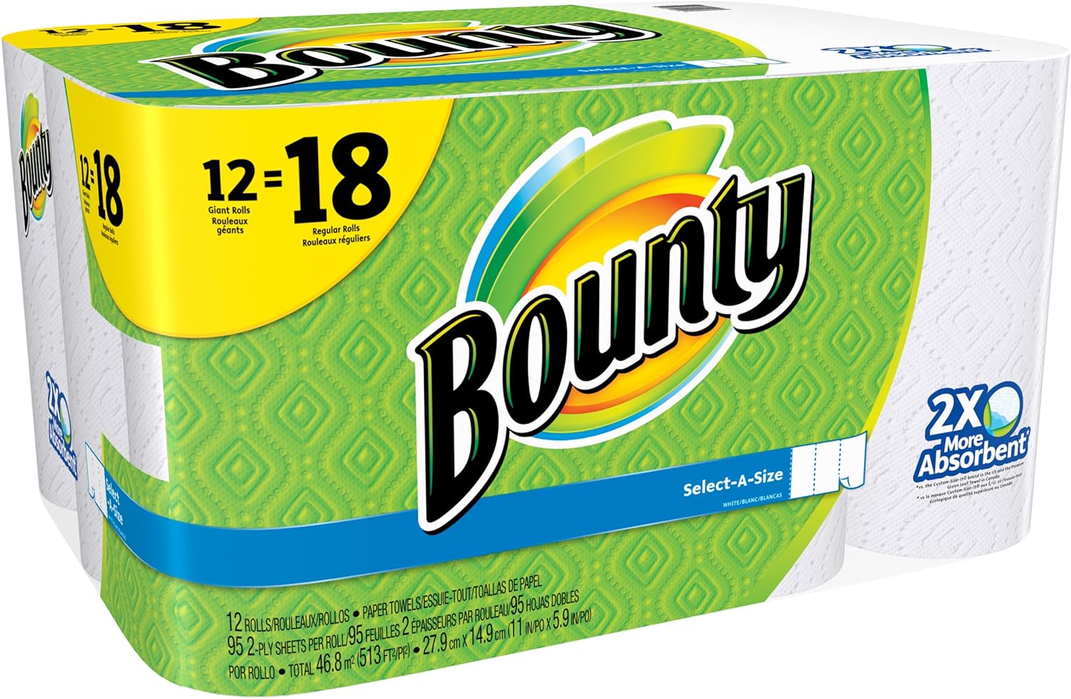 Bounty Paper Towels, White, 12-18 Count