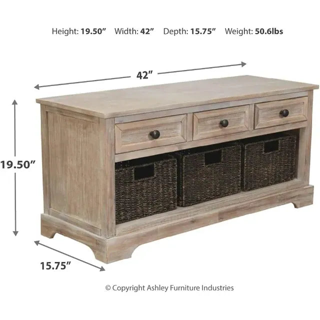 Farmhouse Storage Bench with Drawers and 3 Removable Baskets